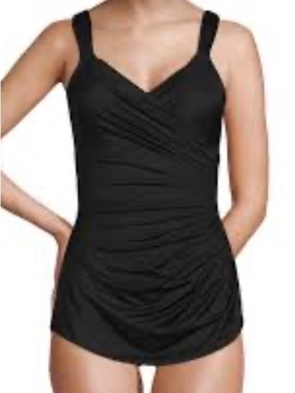 Lands' End Black One-Piece Swimsuit with Ruching